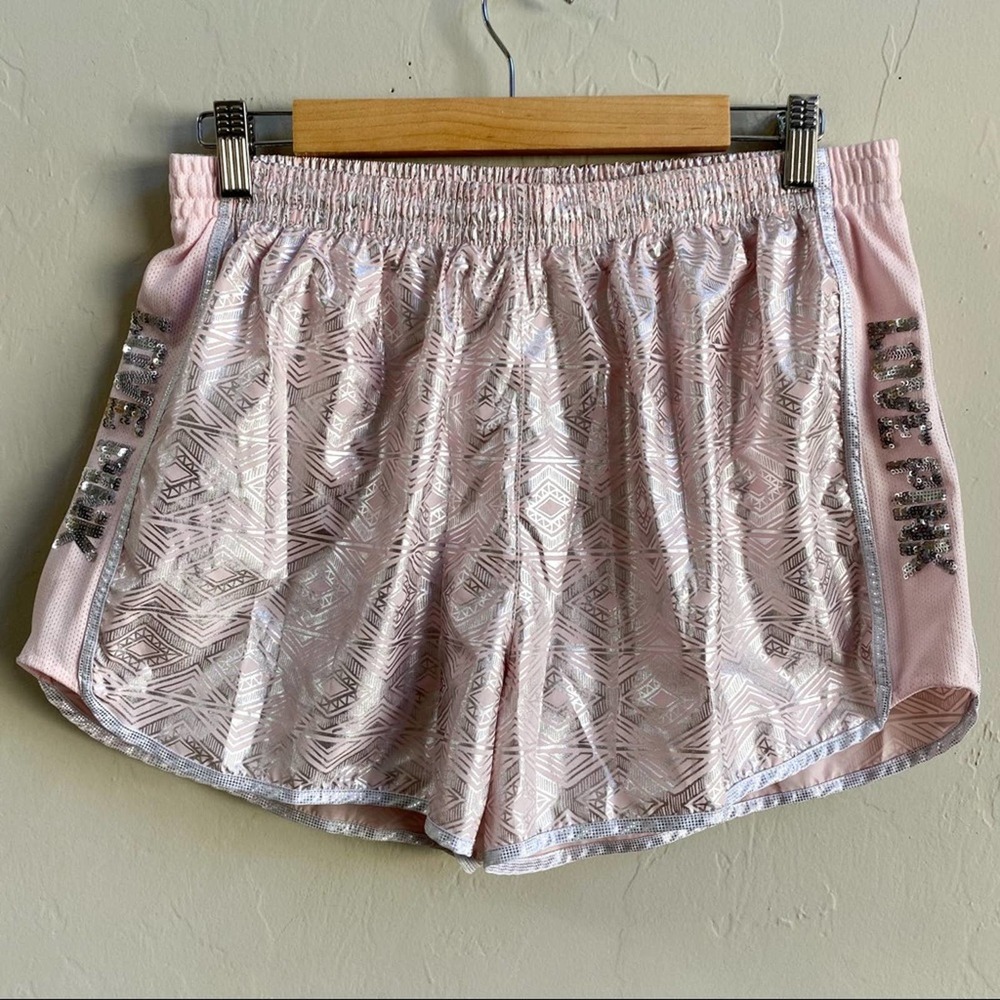NEW Victoria’s Secret PINK Metallic Silver Athletic Shorts